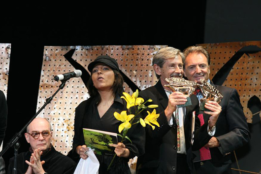 receiving Golden Deer award for her film "Buddha collapsed out of shame" Molodist film festival, Ukraine 2008